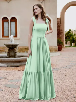 A-Line Bow Ruffle Sleeveless Chiffon Dress Mint Green Plus Size