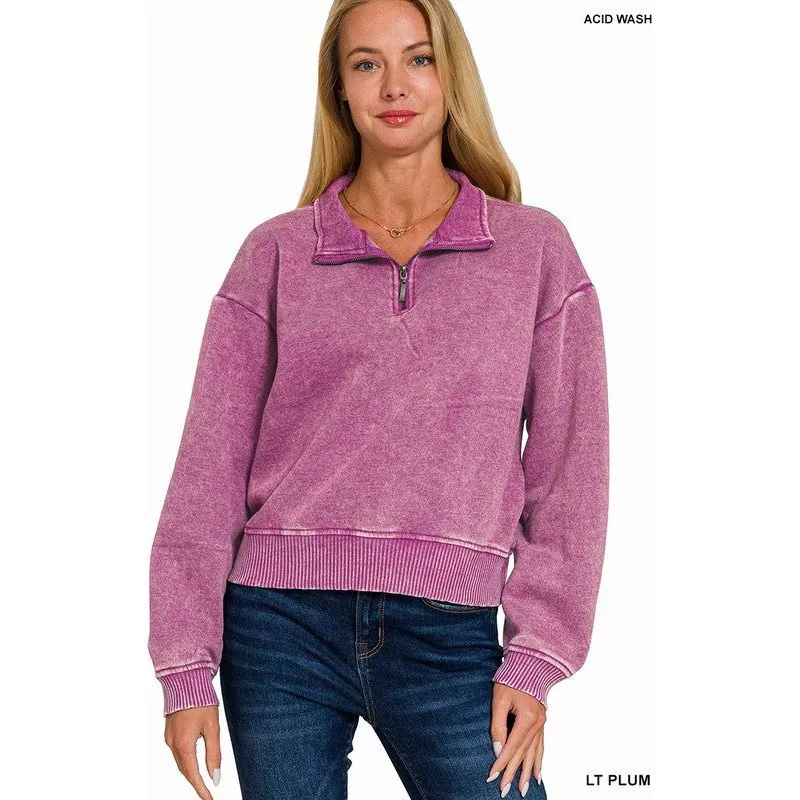 Acid Wash Fleece Half Zip Pullover