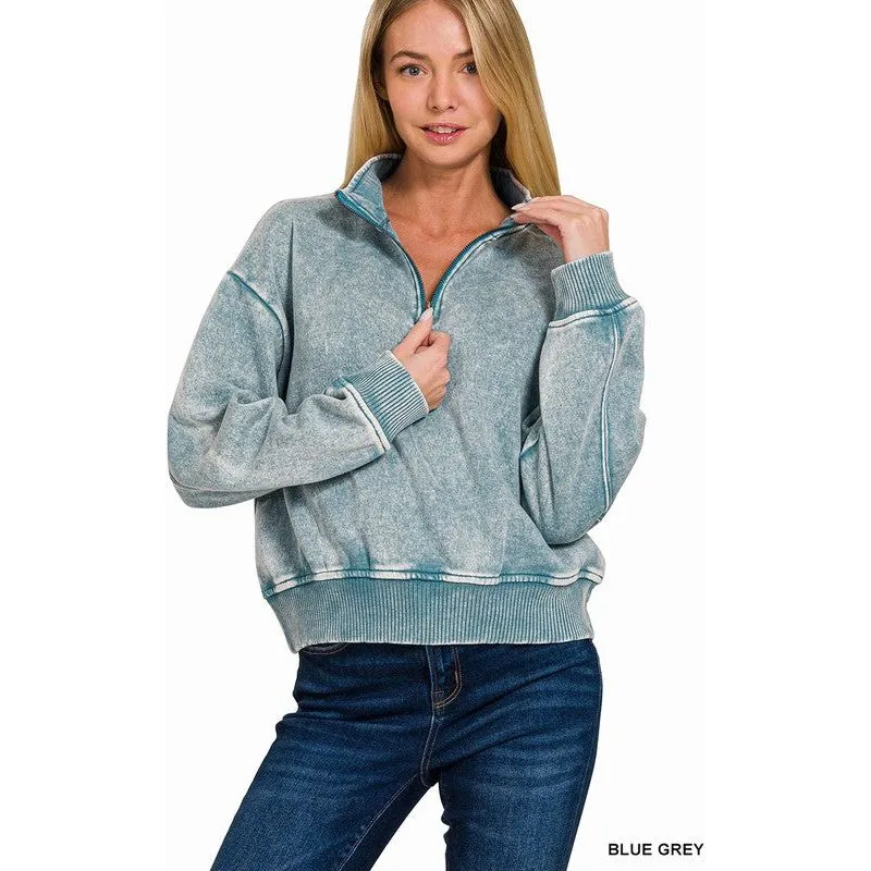 Acid Wash Fleece Half Zip Pullover