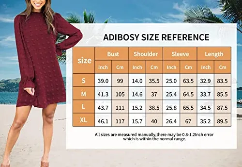 Adibosy Women Dress Long Sleeve: Flowy Wedding Guest Casual Mini Dresses for Womens Swiss Dot Chiffon Short Dress Black S