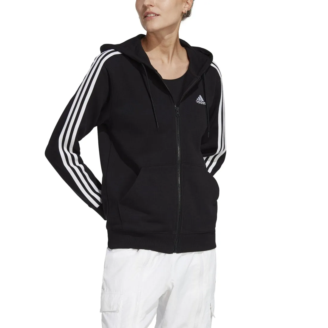 Adidas Essentials 3- Stripes French Terry Regular Full- Zip Women's Hoodies BLACK