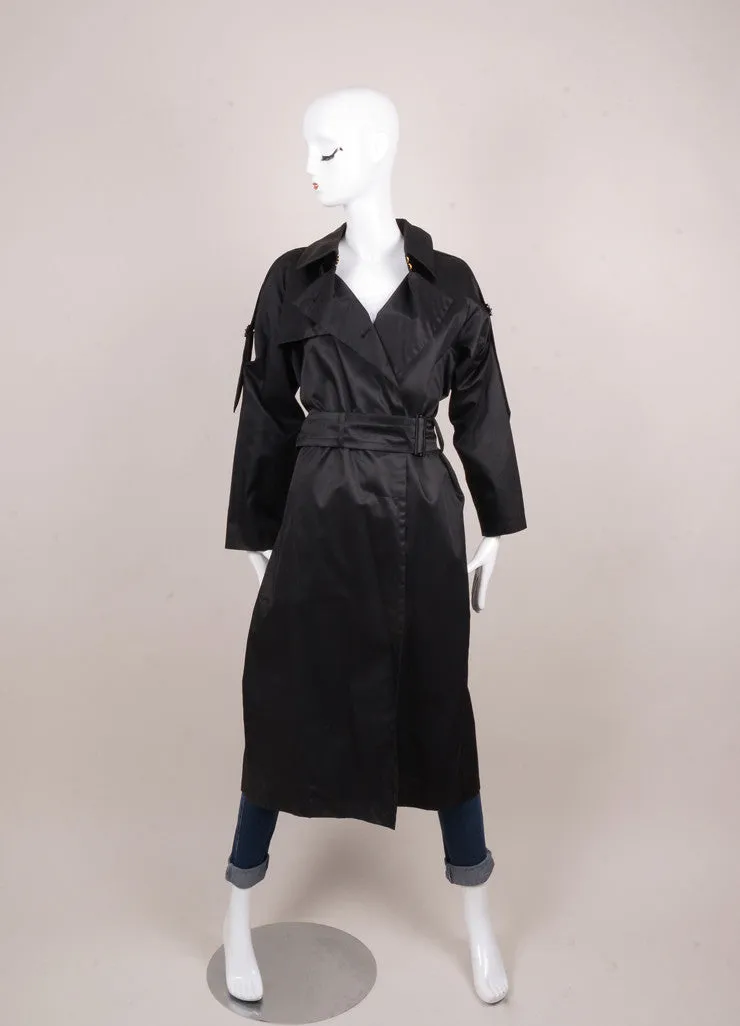 Black Lightweight Slick Belted Long Trench Coat