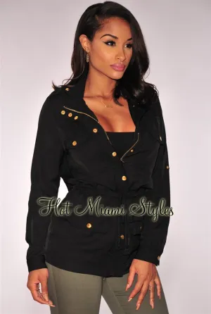 Black Military Drawstring Jacket