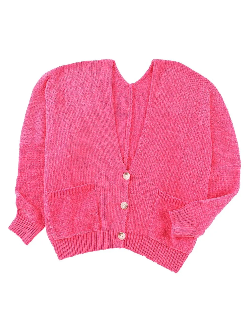 Blush Rose V-Neck Cardigan with Front Pockets