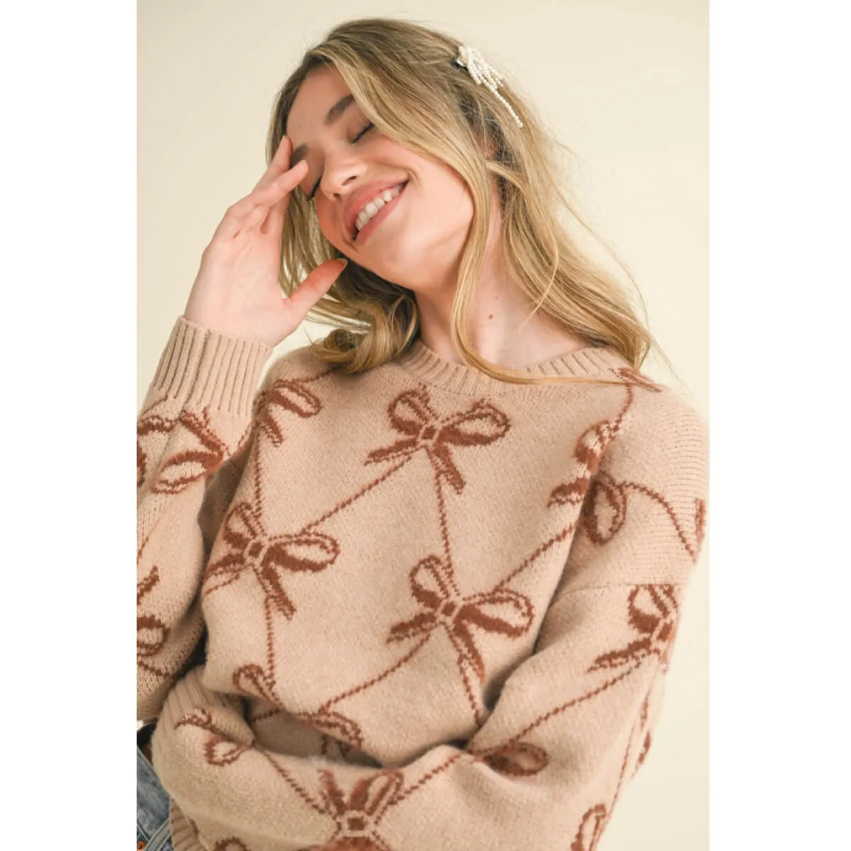 Bow Pattern Knit Sweater