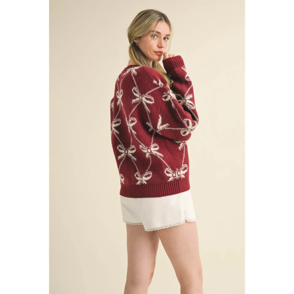 Bow Pattern Knit Sweater