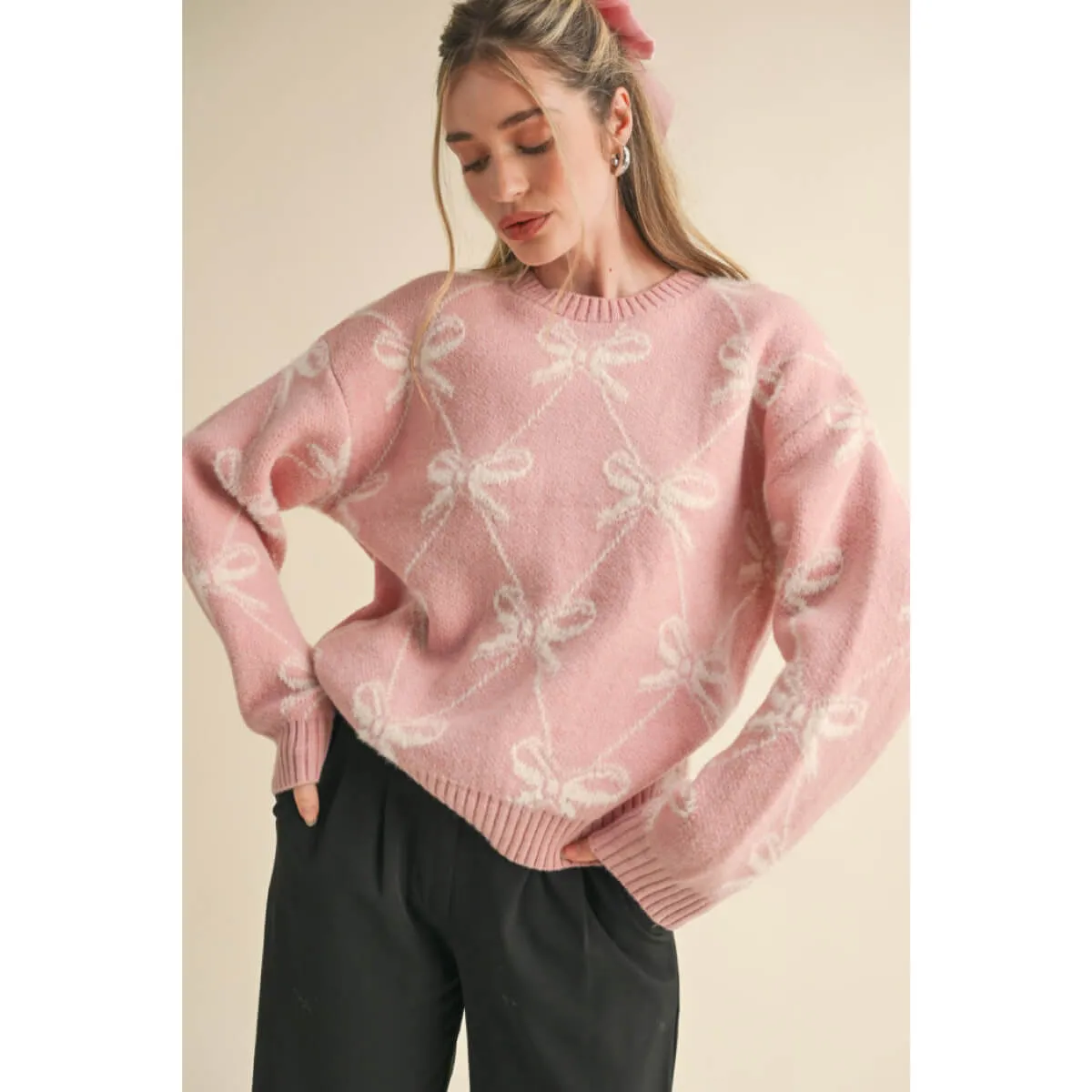 Bow Pattern Knit Sweater