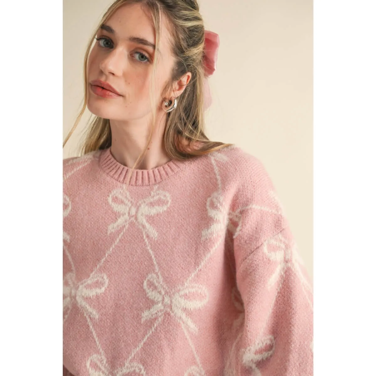 Bow Pattern Knit Sweater