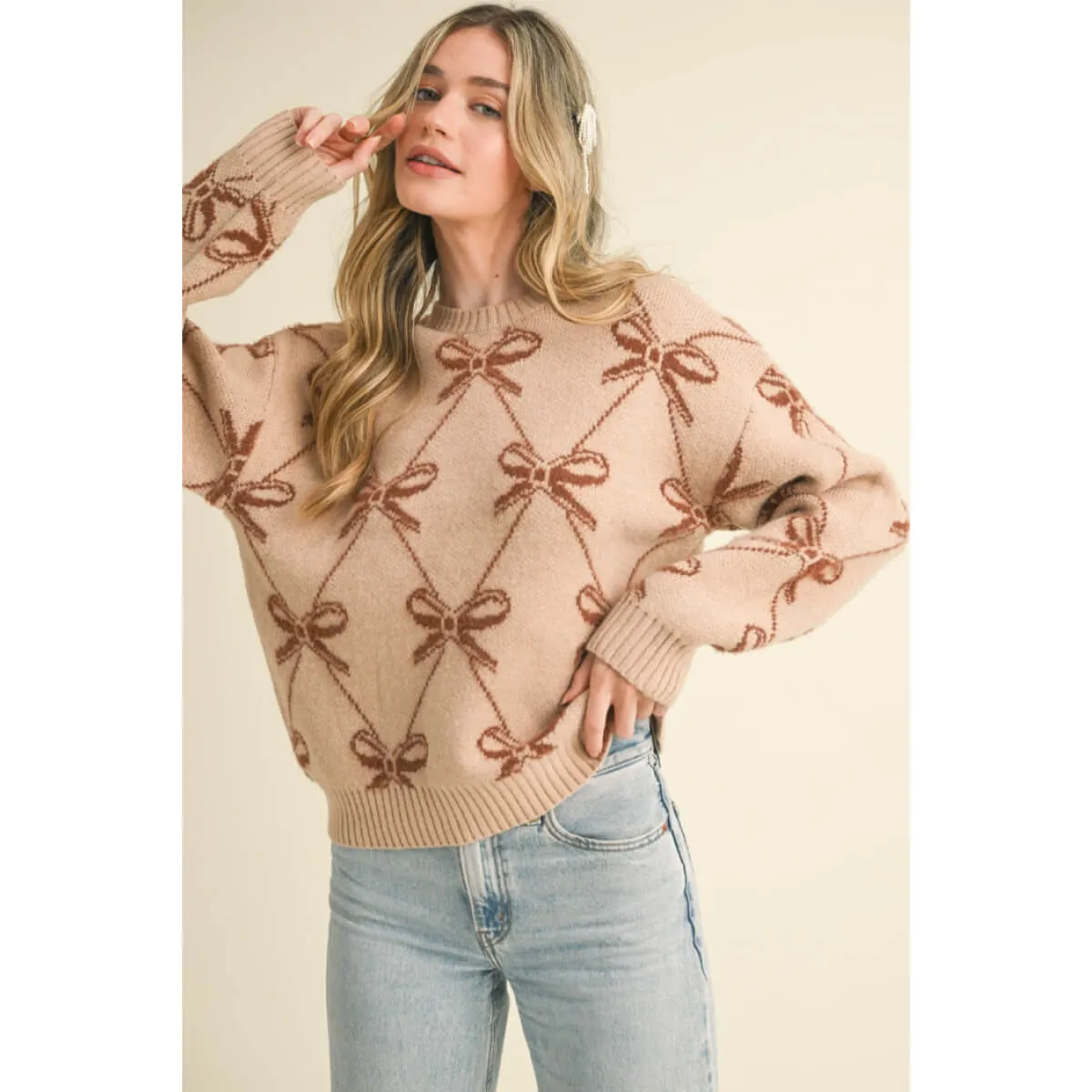 Bow Pattern Knit Sweater