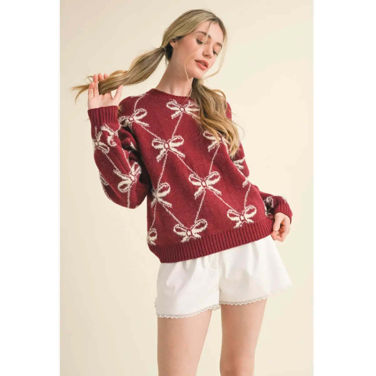 Bow Pattern Knit Sweater