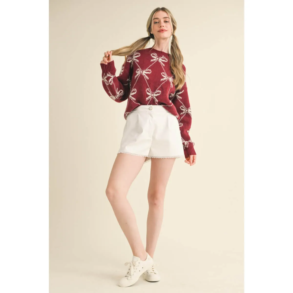 Bow Pattern Knit Sweater