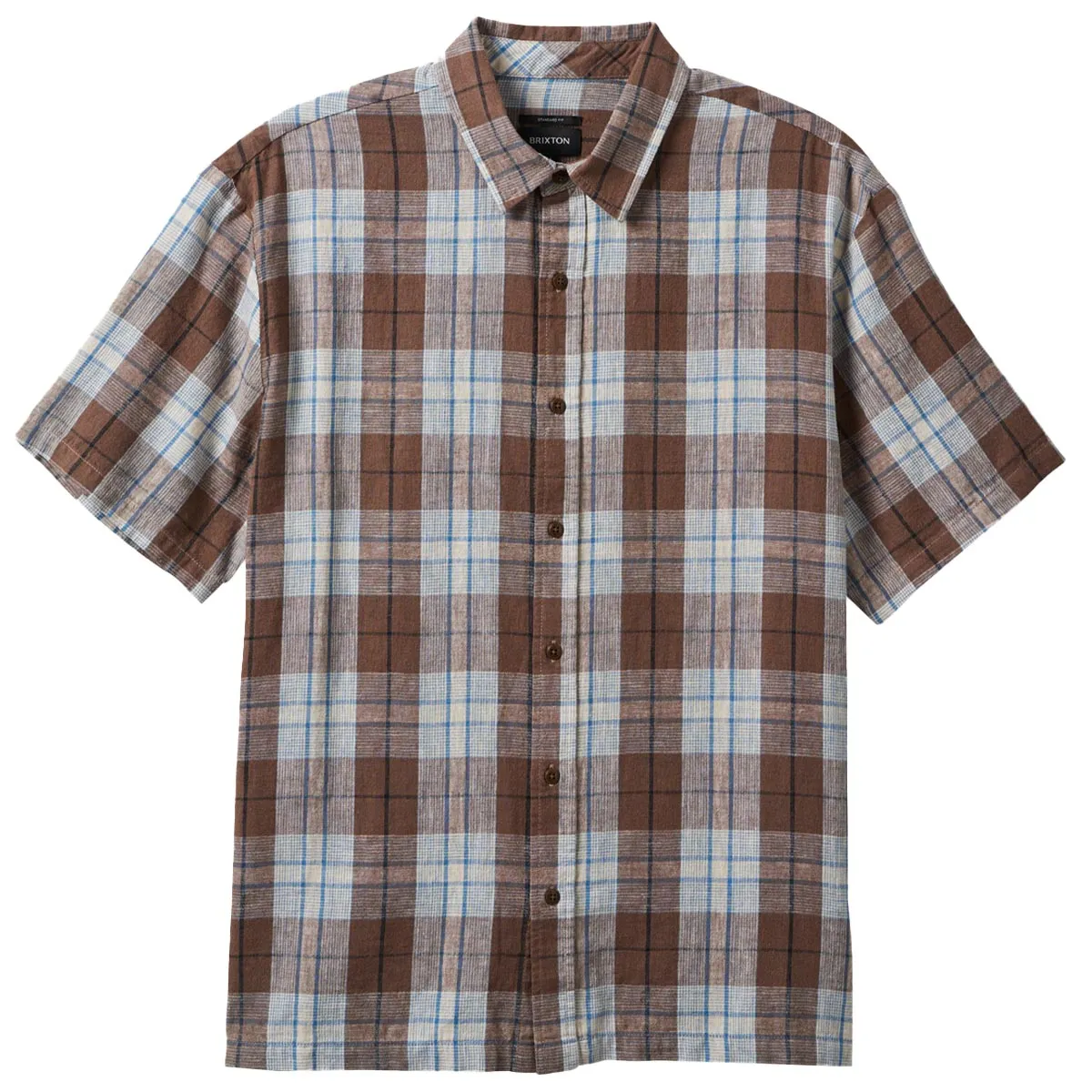 Brixton - Cru Linen Blend Relaxed Woven Shirt Pinecone Brown/Coronet Blue