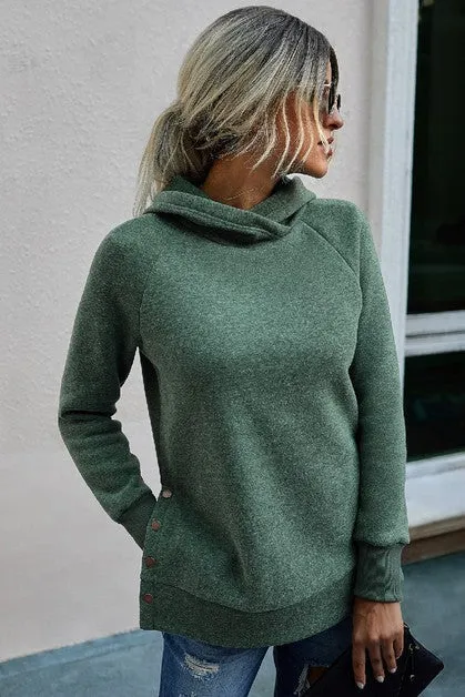 Button Sides Hoodie Sweater