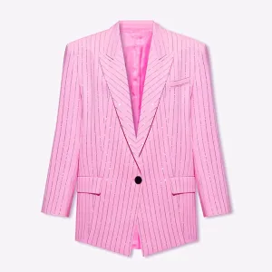 Casual Striped Blazers For Women Notched Collar Long Sleeve Patchwork Single Button Chic Blazer Female Fashion