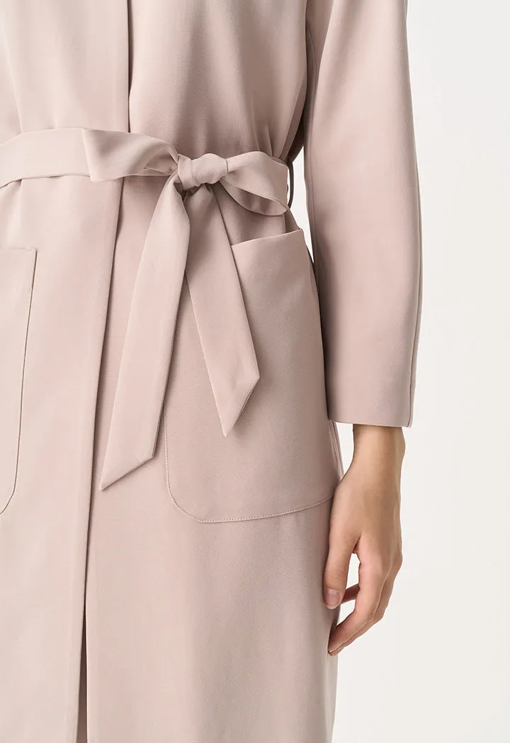 Choice Round Neck Belted Midi Jacket Taupe