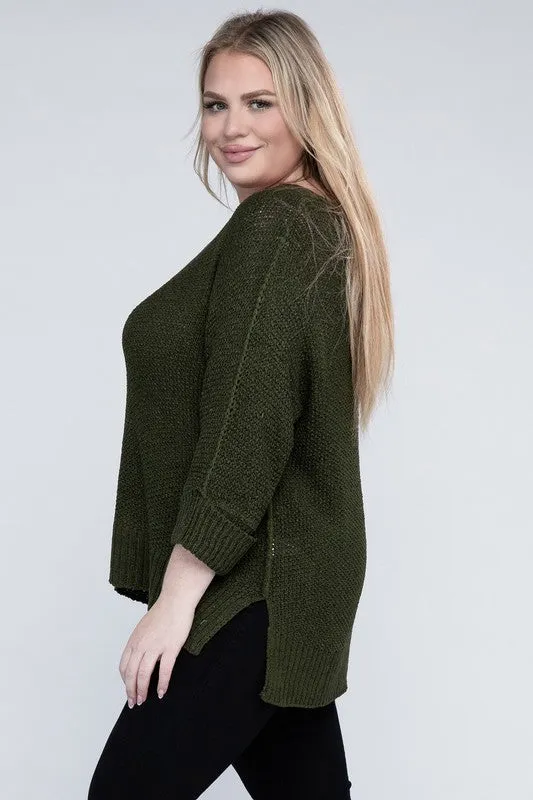 EESOME Plus Size Crew Neck Knit Sweater