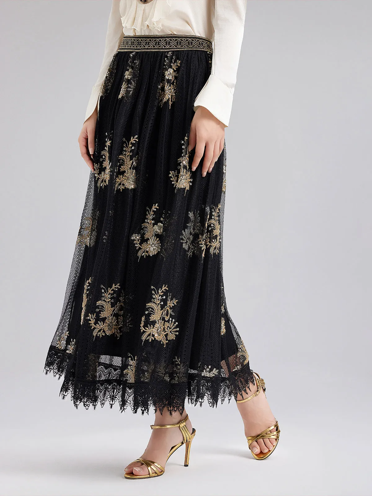 Embroidered Luxe Mesh Skirt