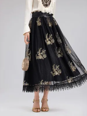 Embroidered Luxe Mesh Skirt