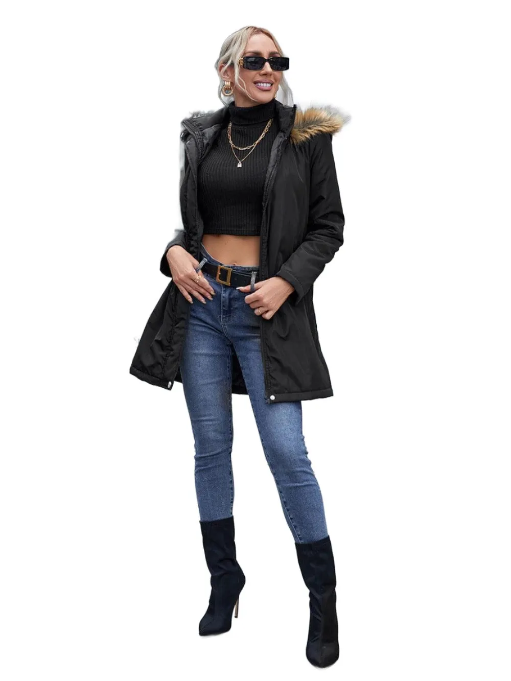 Faux Fur Trim Hooded Puffer Jacket