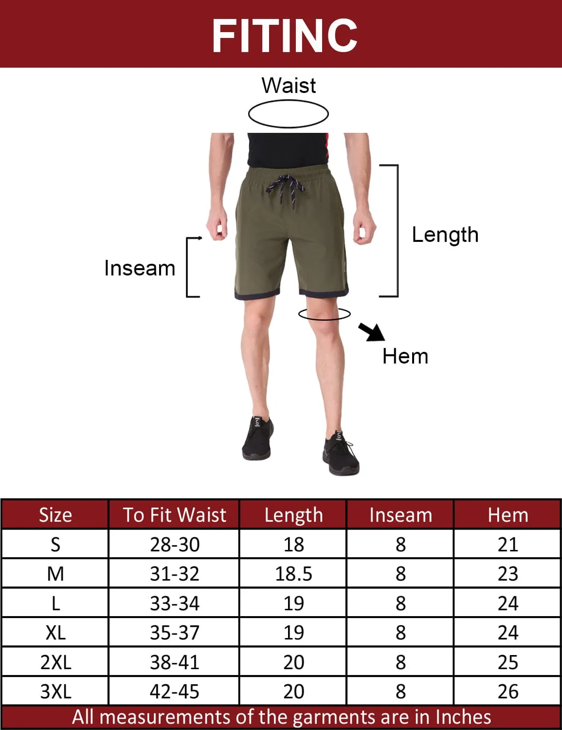 Fitinc N.S Lycra Olive Shorts for Men with Zipper Pockets