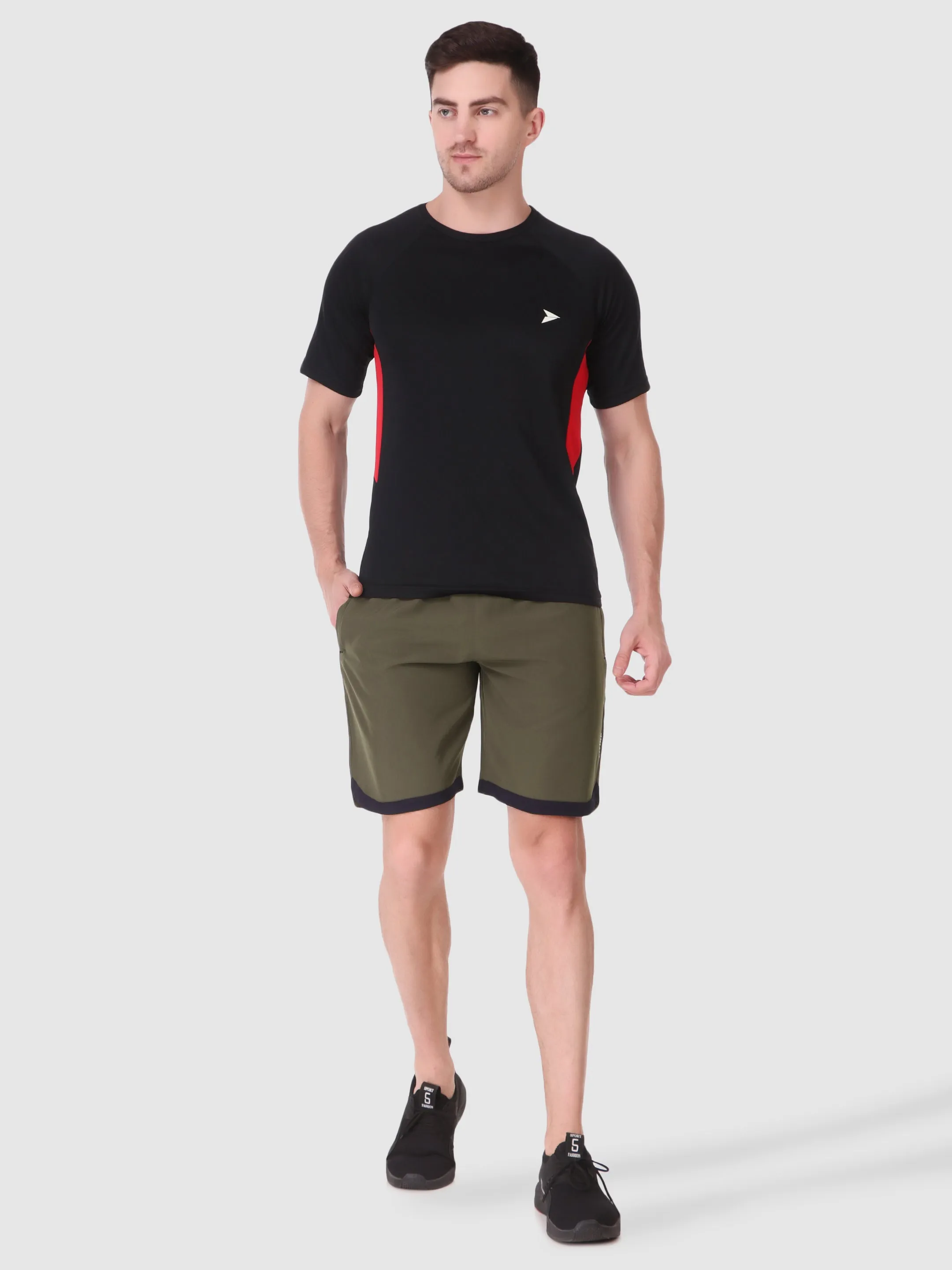 Fitinc N.S Lycra Olive Shorts for Men with Zipper Pockets