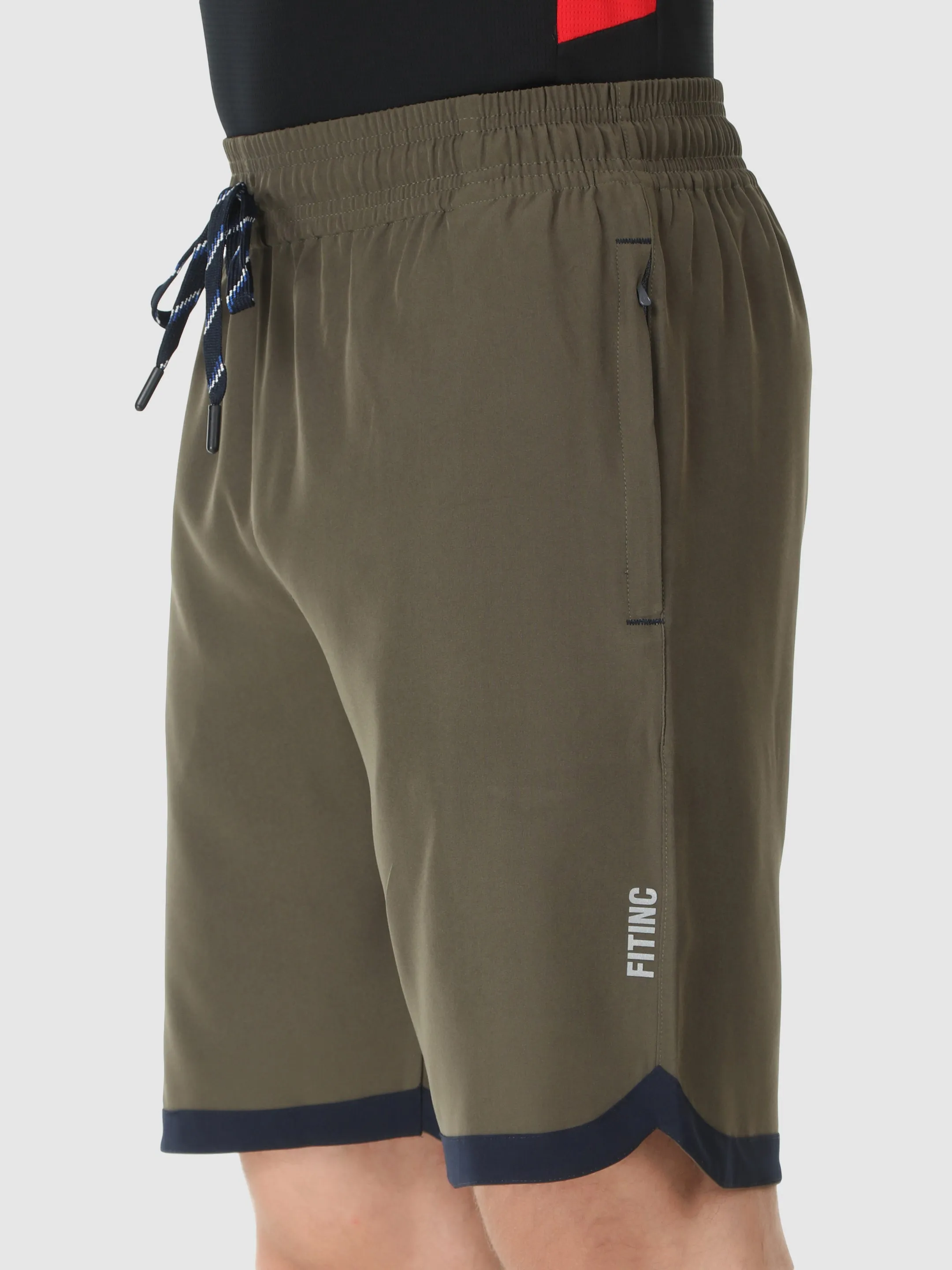 Fitinc N.S Lycra Olive Shorts for Men with Zipper Pockets