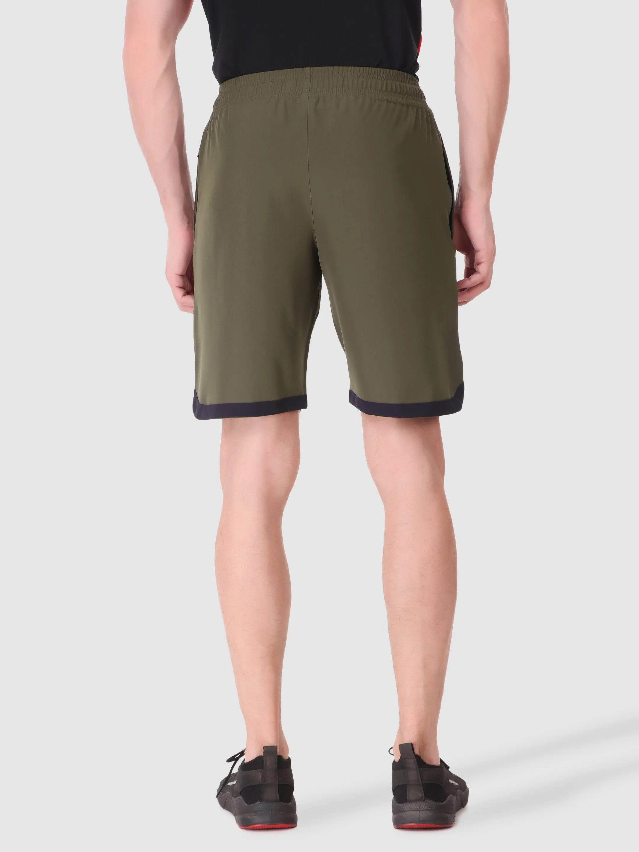 Fitinc N.S Lycra Olive Shorts for Men with Zipper Pockets