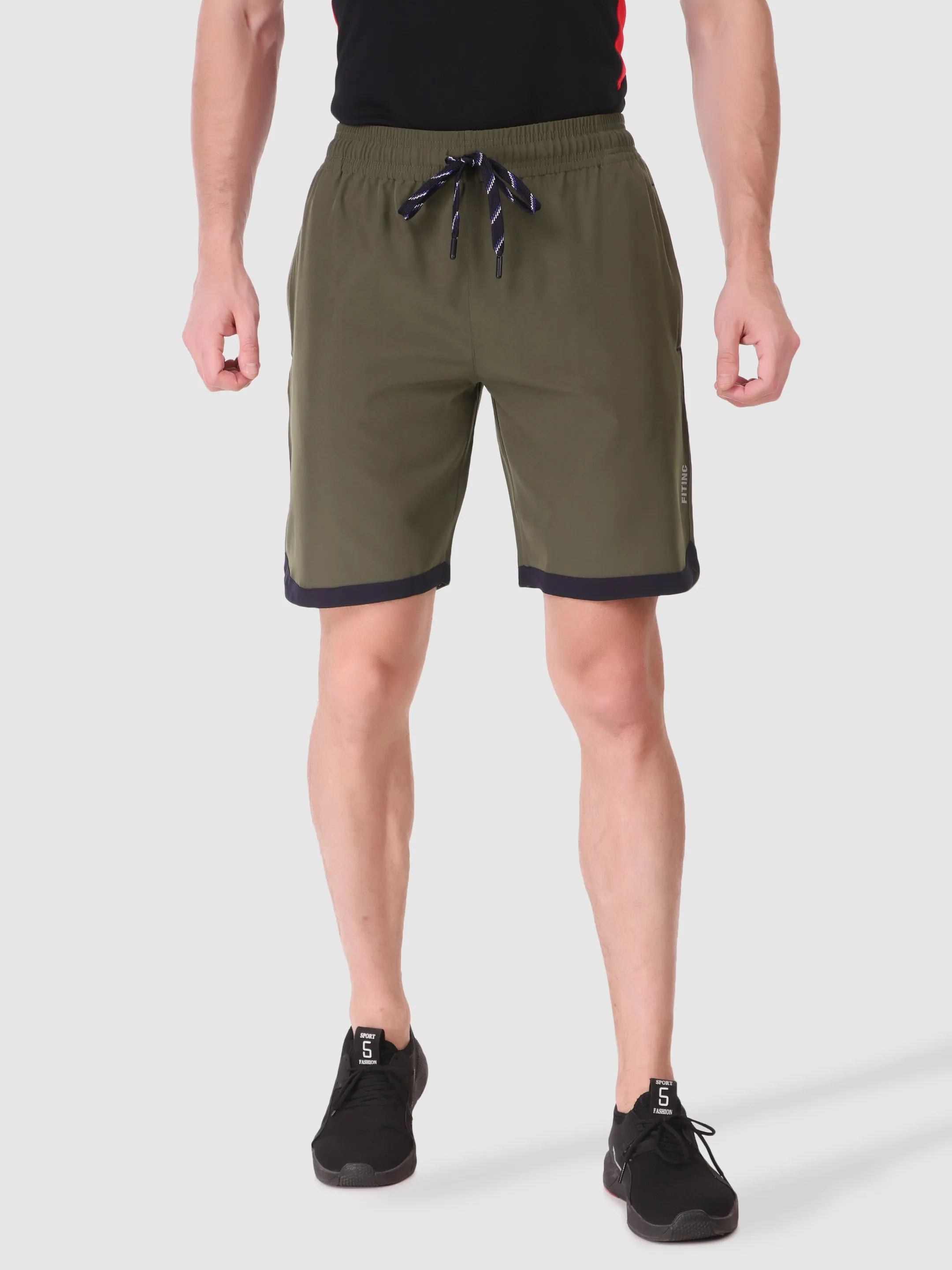 Fitinc N.S Lycra Olive Shorts for Men with Zipper Pockets