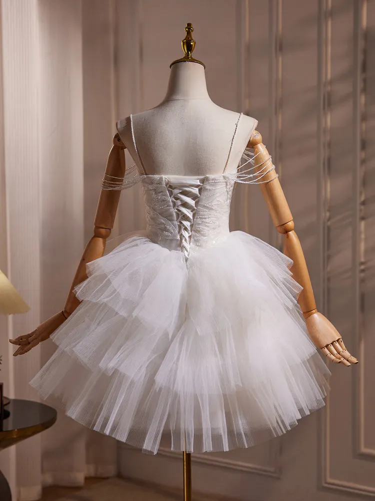 Gorgeous White Spaghetti Straps Beading Homecoming Dress Birthday Party Dress