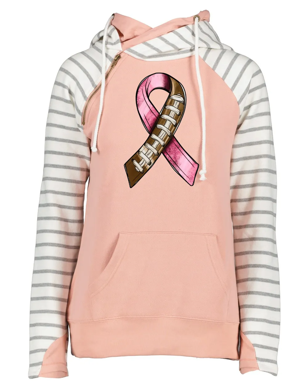 Half and Half Ribbon Pink Out Tackle Cancer Football Cowl Double Hood Top