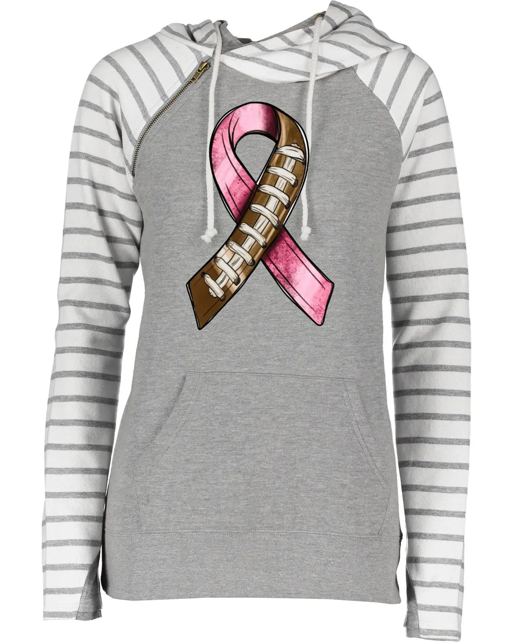 Half and Half Ribbon Pink Out Tackle Cancer Football Cowl Double Hood Top