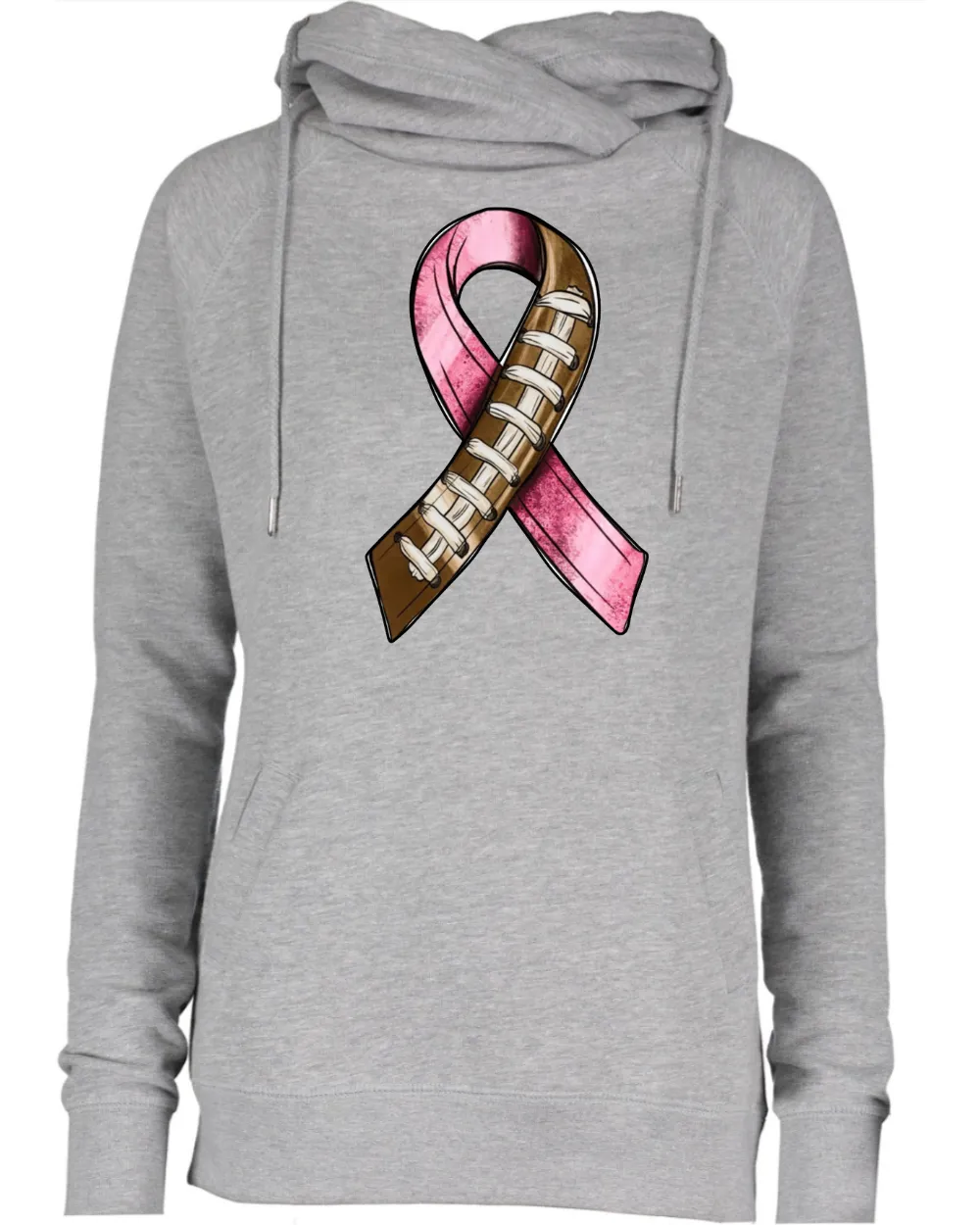 Half and Half Ribbon Pink Out Tackle Cancer Football Cowl Double Hood Top