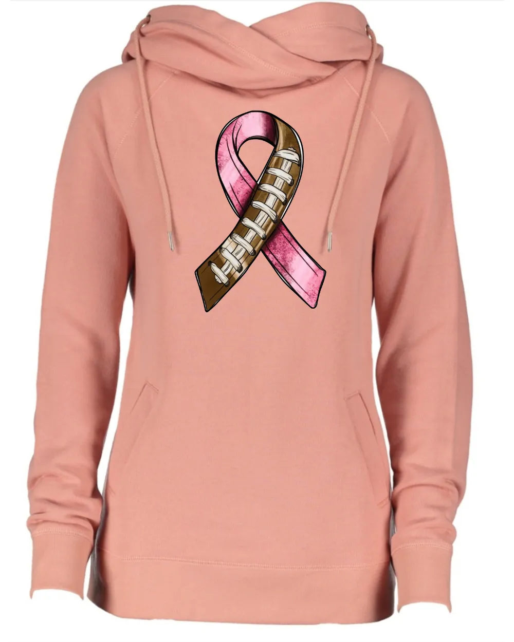 Half and Half Ribbon Pink Out Tackle Cancer Football Cowl Double Hood Top