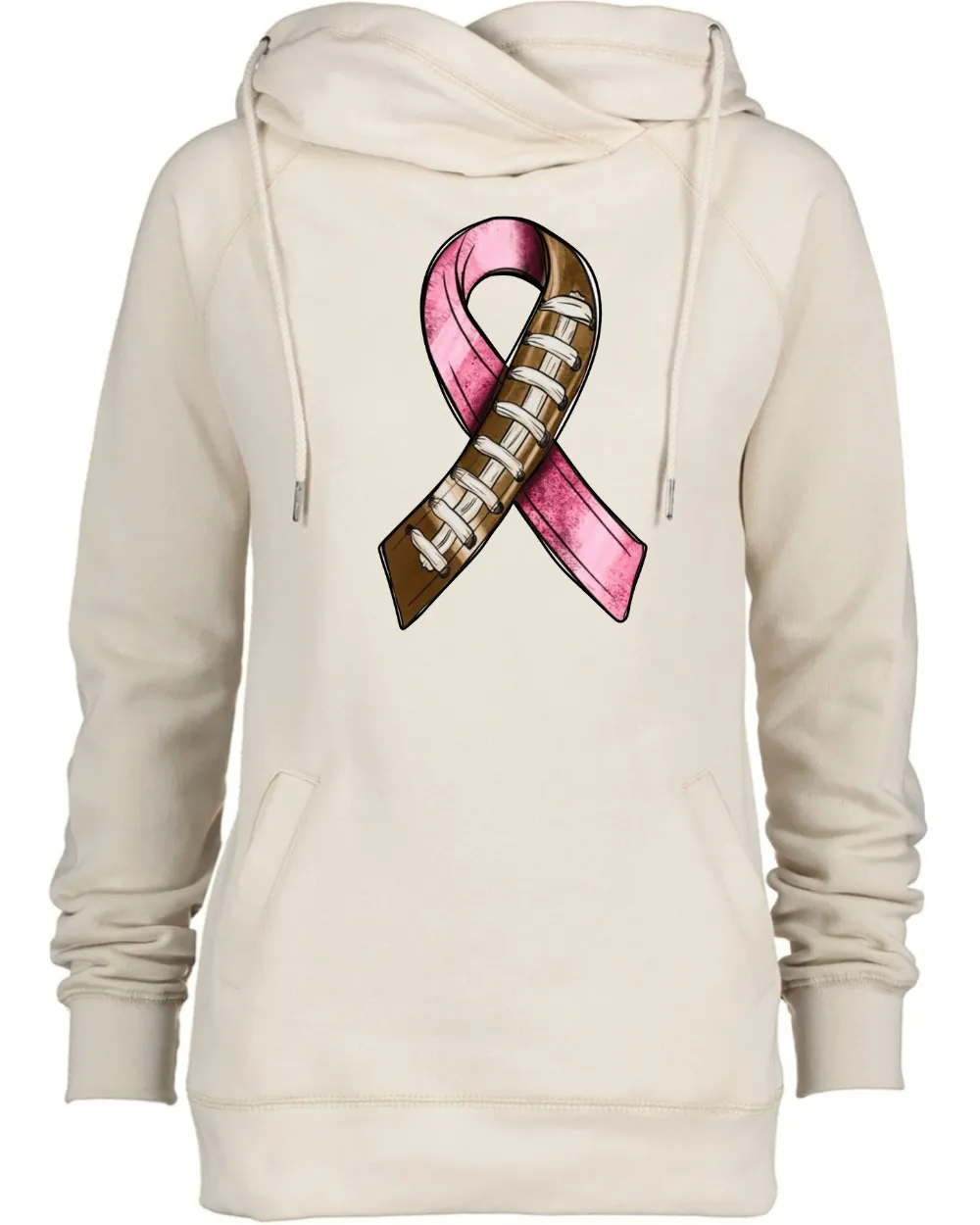 Half and Half Ribbon Pink Out Tackle Cancer Football Cowl Double Hood Top