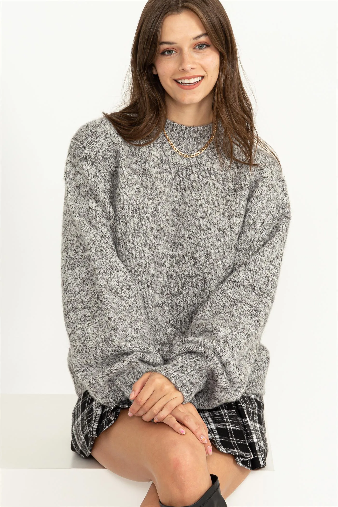 HF23F891-High Neck Pullover Sweater