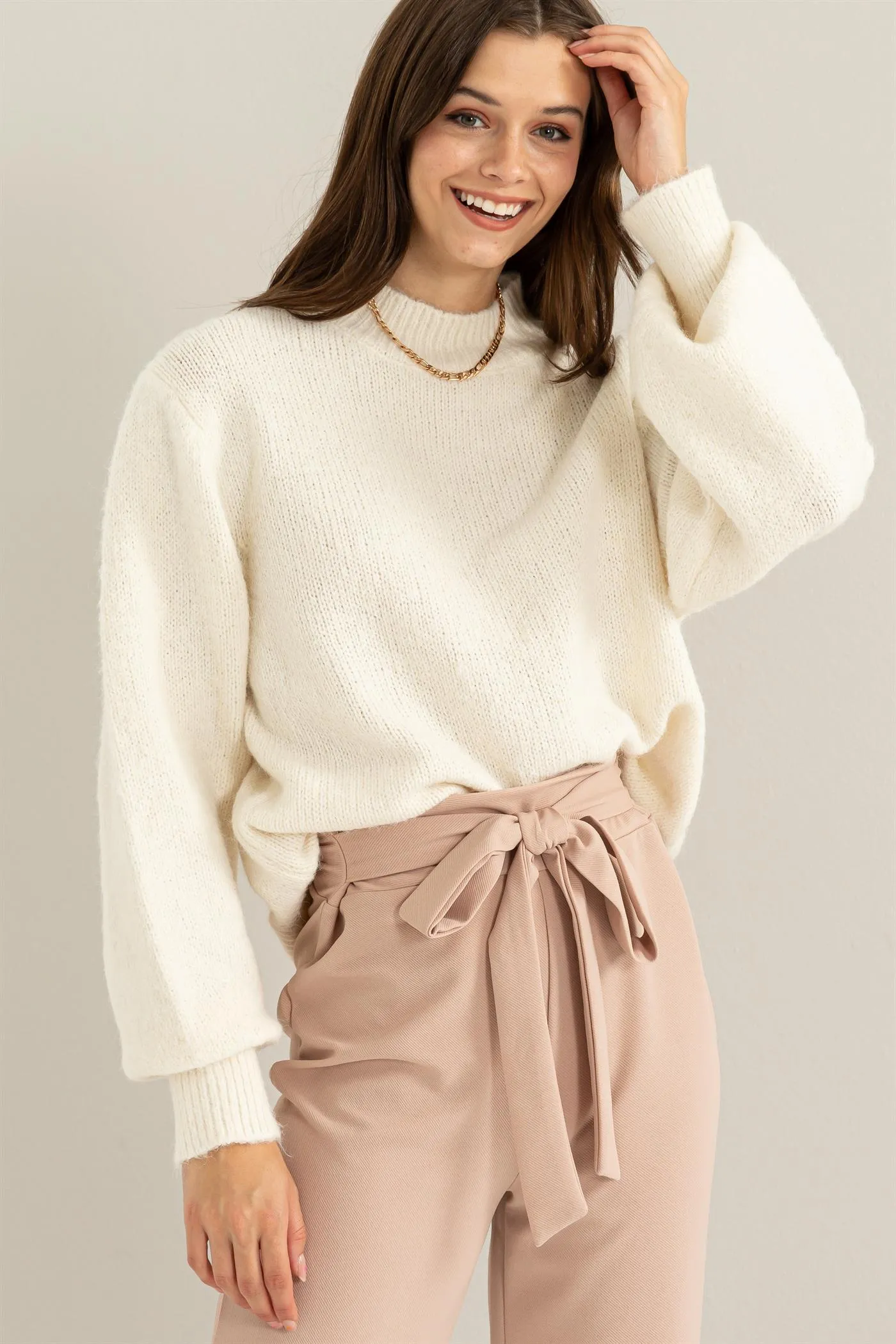 HF23F891-High Neck Pullover Sweater