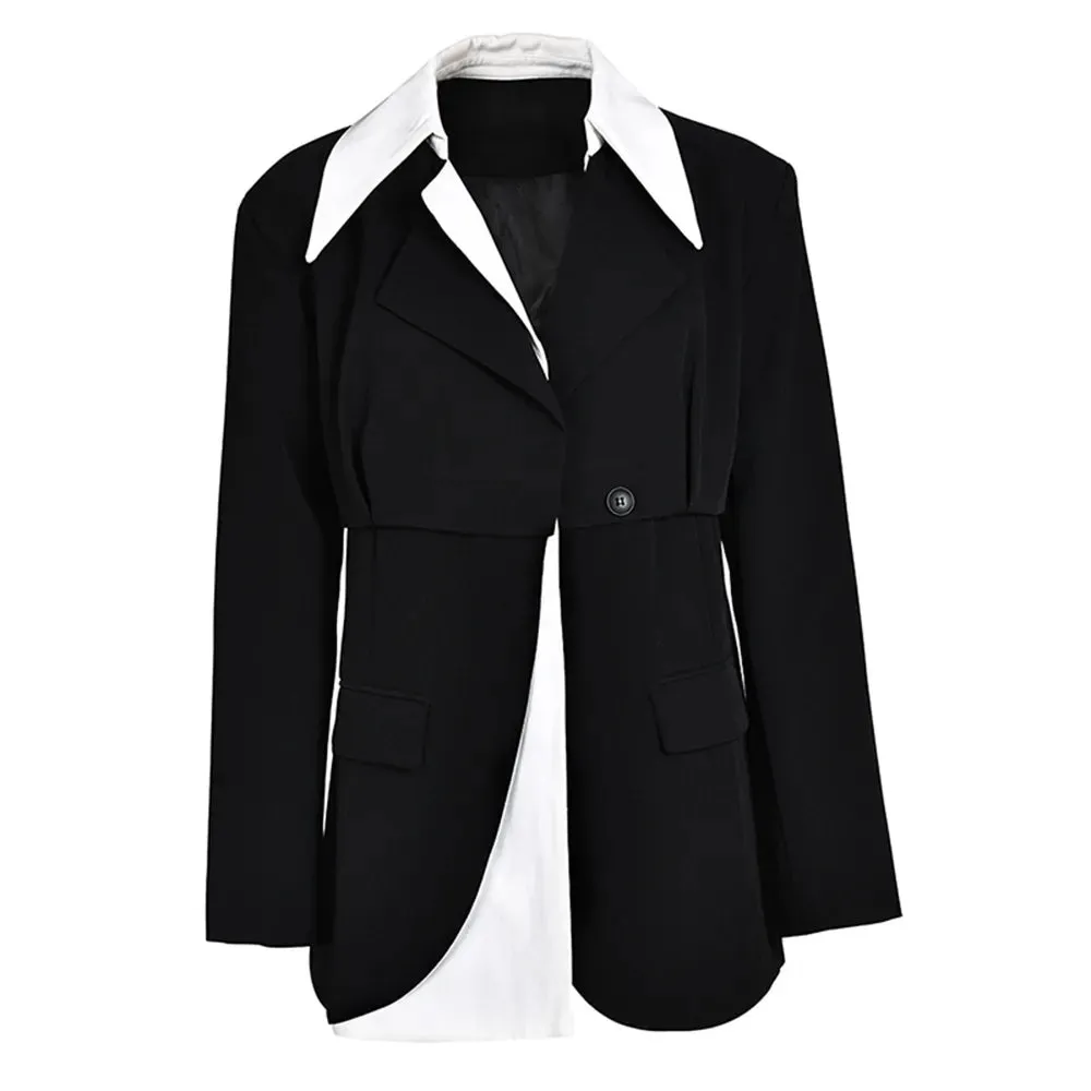 Hit Color Casual Blazers For Women Notched Collar Long Sleeve Patchwork Single Button Chic Blazer Female Fashion