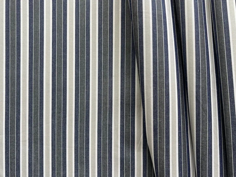 Kiton Luxury Walnut & Navy Striped Crisp Cotton Shirting (Made in Italy)