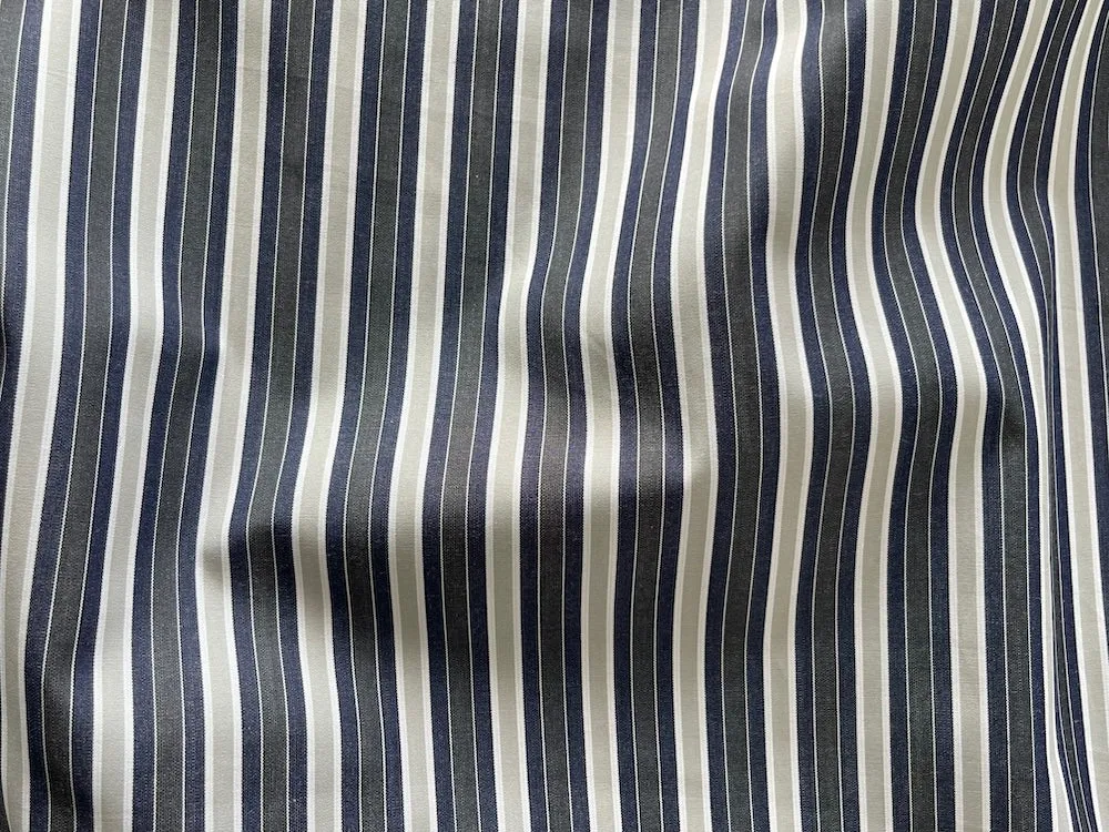 Kiton Luxury Walnut & Navy Striped Crisp Cotton Shirting (Made in Italy)