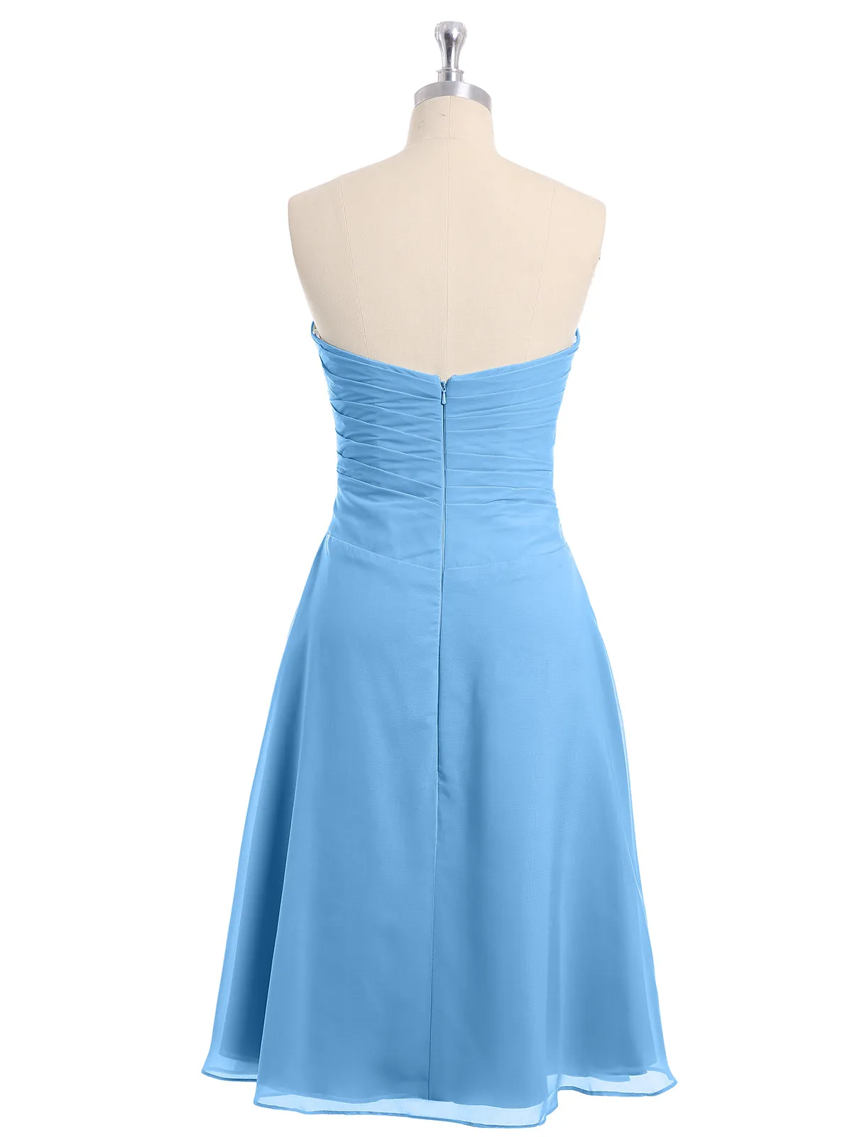 Knee Length Chiffon Dress with Sweetheart Neck-Blue