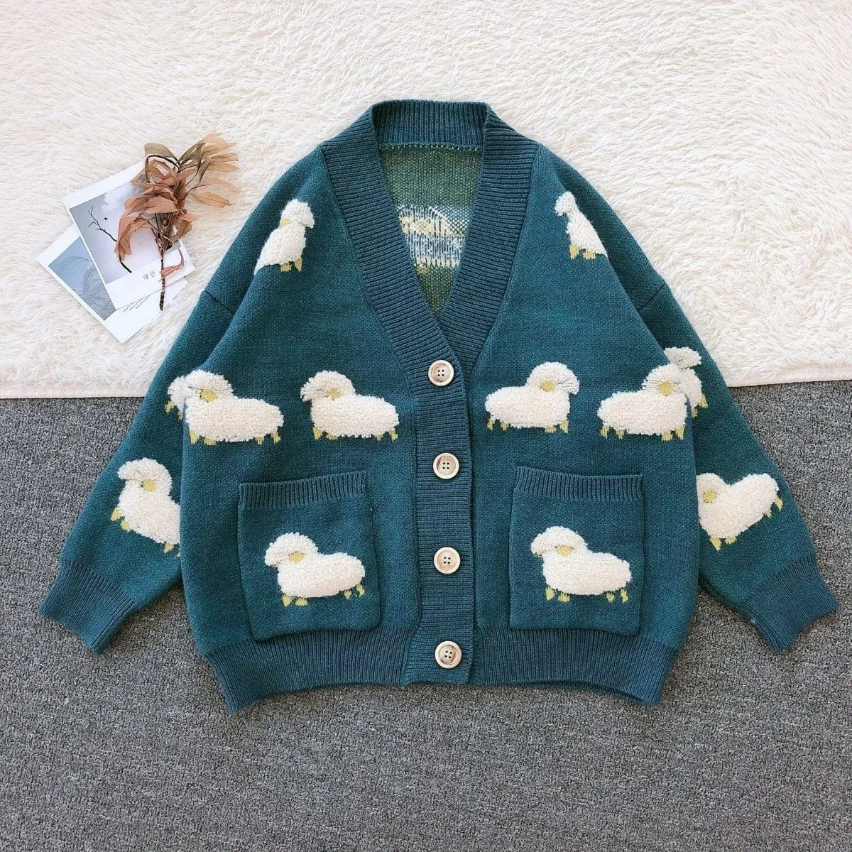 Lemandik Cute Sweater Cardigan Flocked Sheep