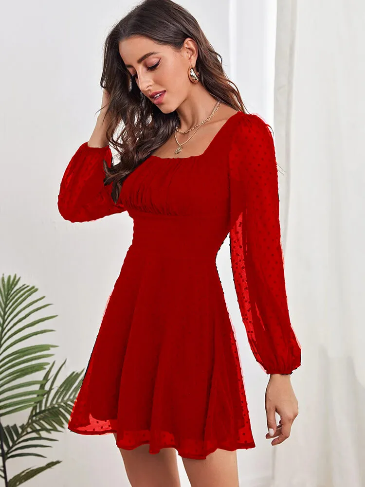 Long Lantern Sleeve Flowy Mini Dresses