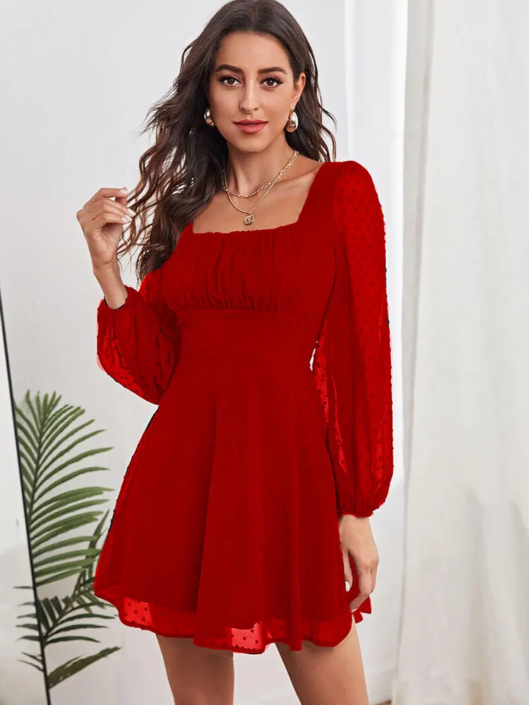 Long Lantern Sleeve Flowy Mini Dresses