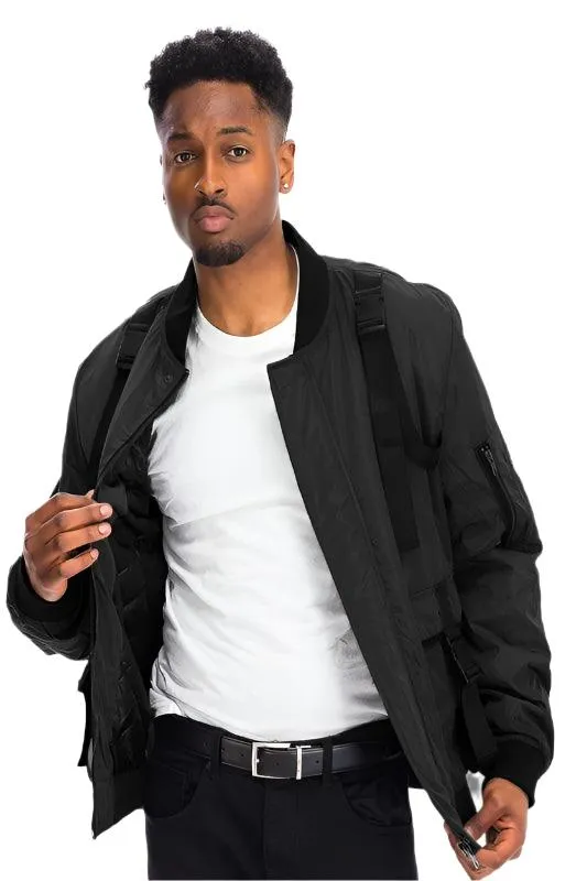 Mens Black Utility Strap Jacket