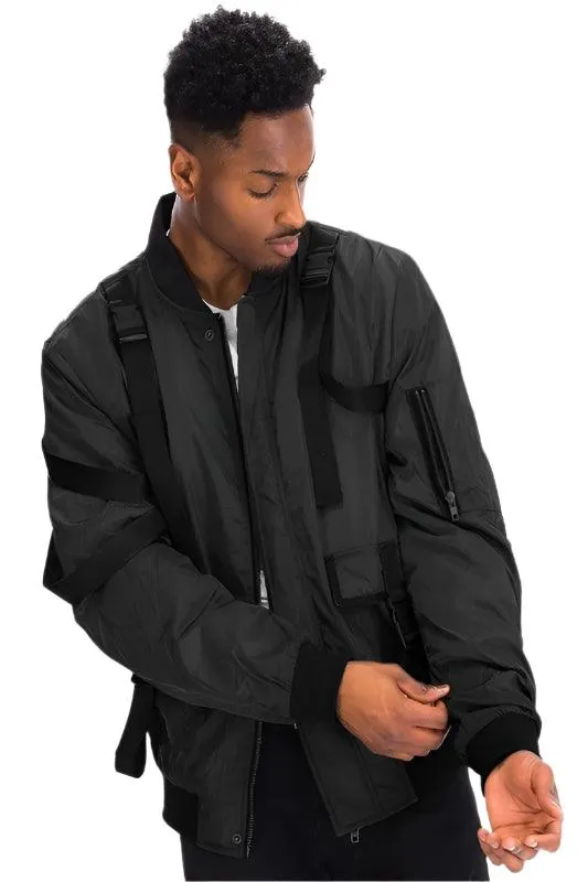 Mens Black Utility Strap Jacket