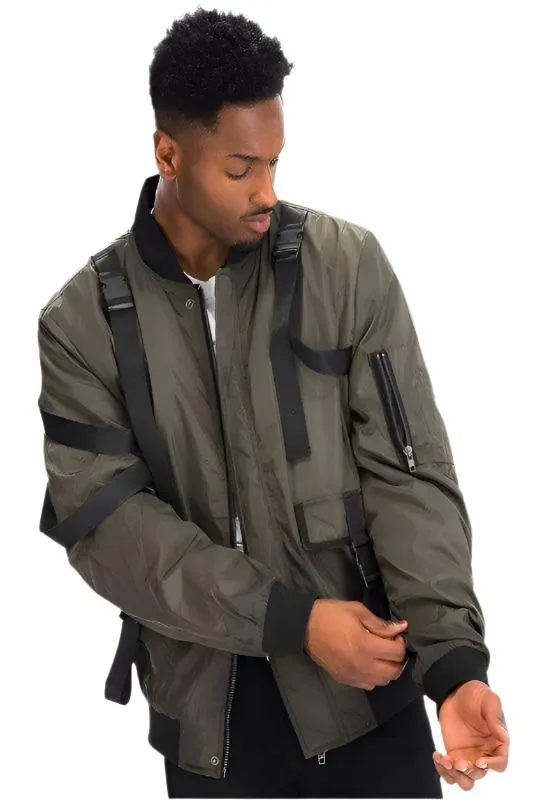 Mens Black Utility Strap Jacket