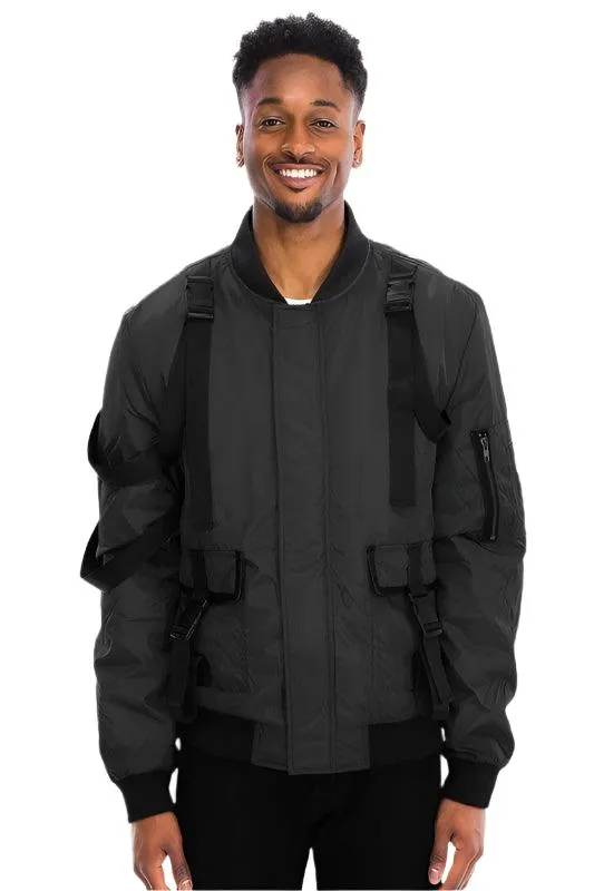 Mens Black Utility Strap Jacket