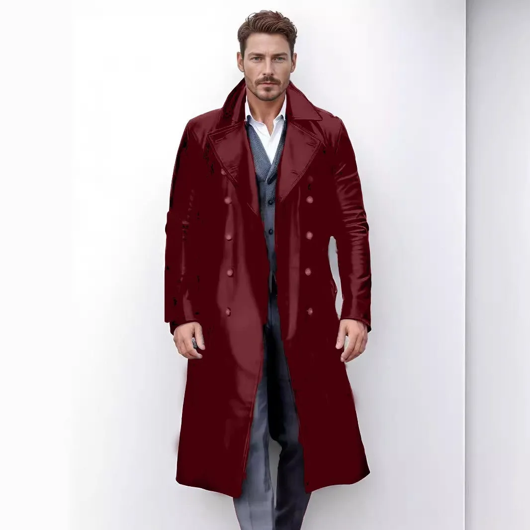 Men's Winter Long Coat  Leather Double-Breasted German Military Jacket | 1217-FY8