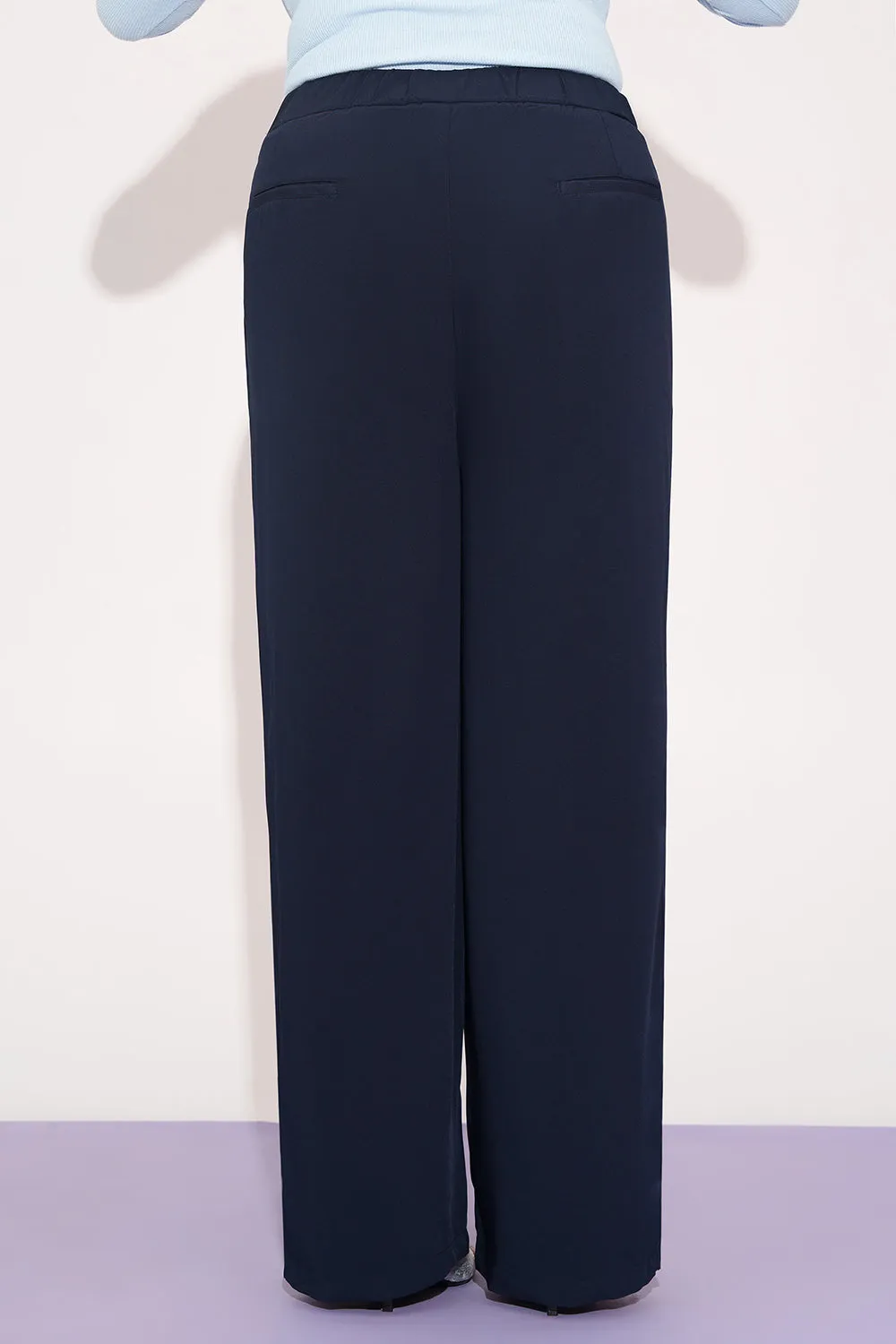 Navy Nexus Pleated Waistband Curve Korean Pants