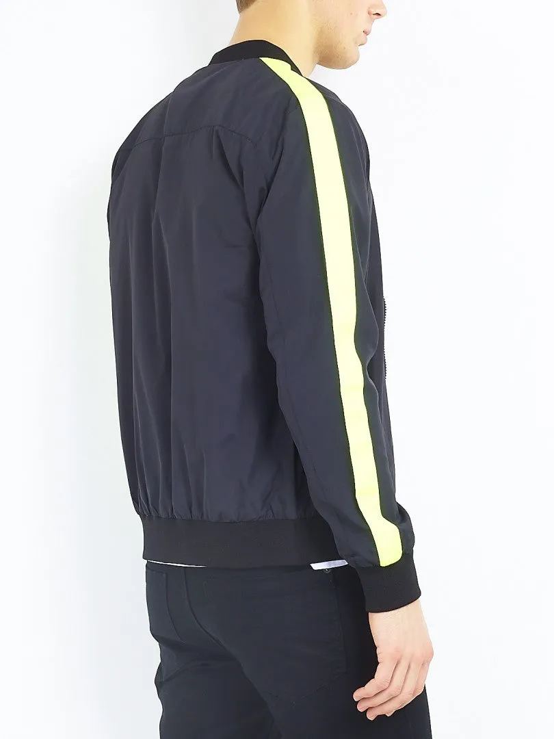 NEON SLEEVE STRIPE DETAIL BOMBER JACKET